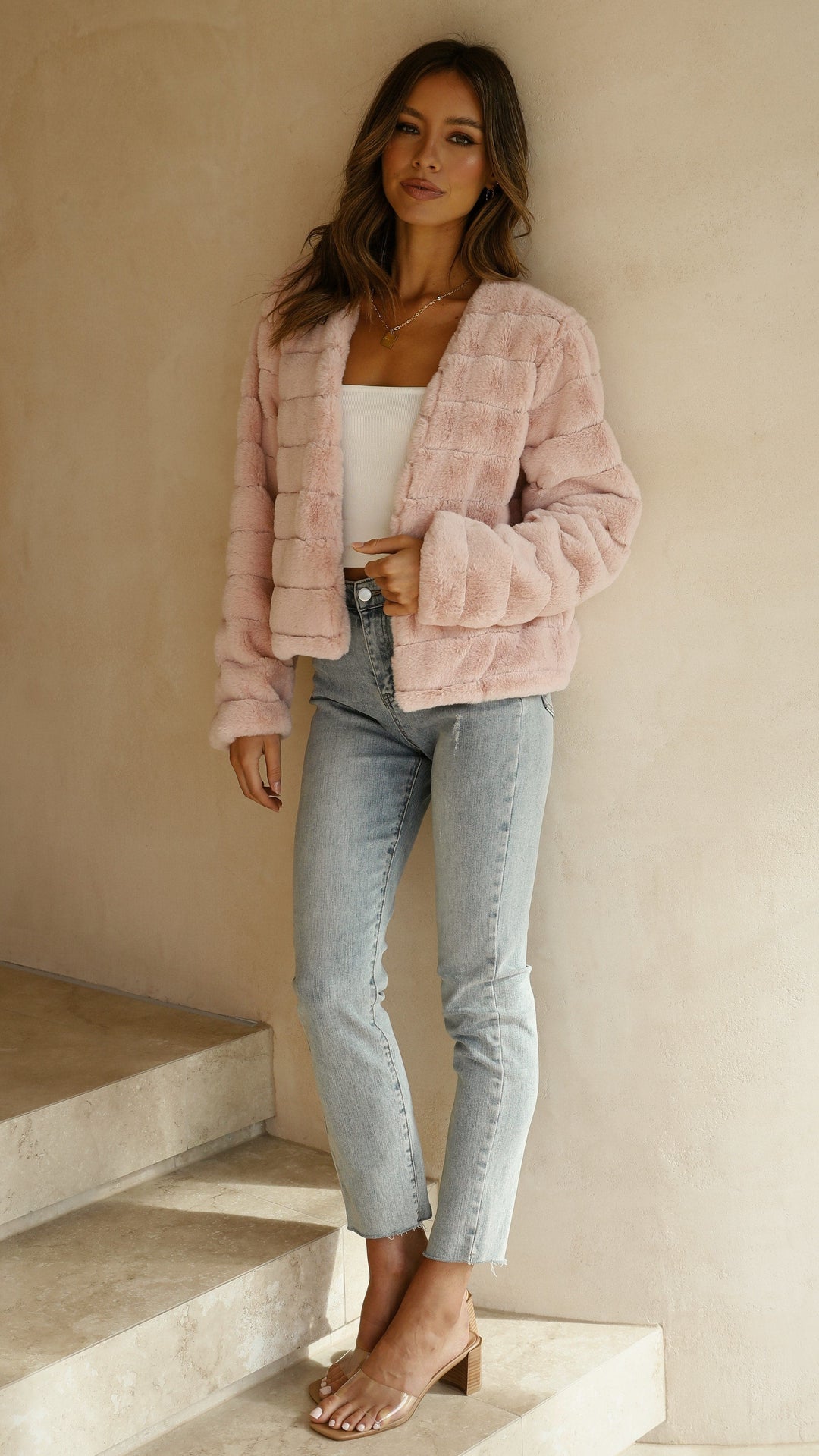 Women's Faux Fur Jacket Open Front Outerwear