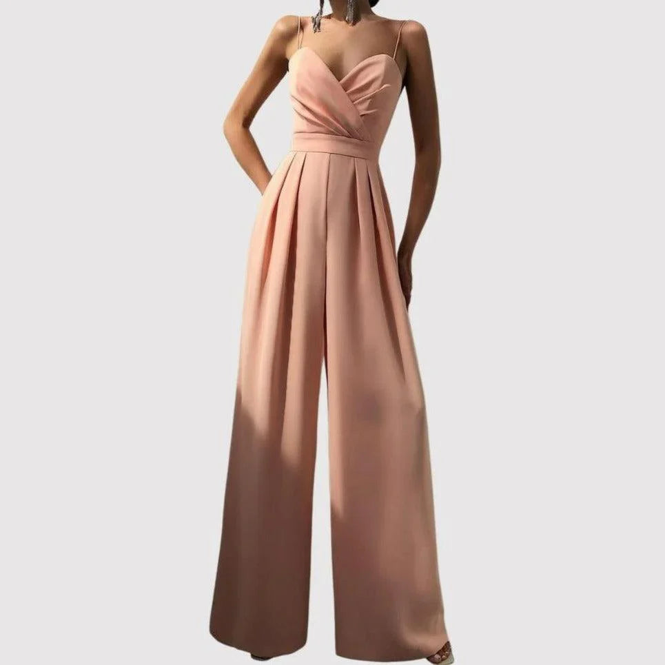Women's Elegant Wide Leg Sleeveless Satin Jumpsuit Formal Evening Romper