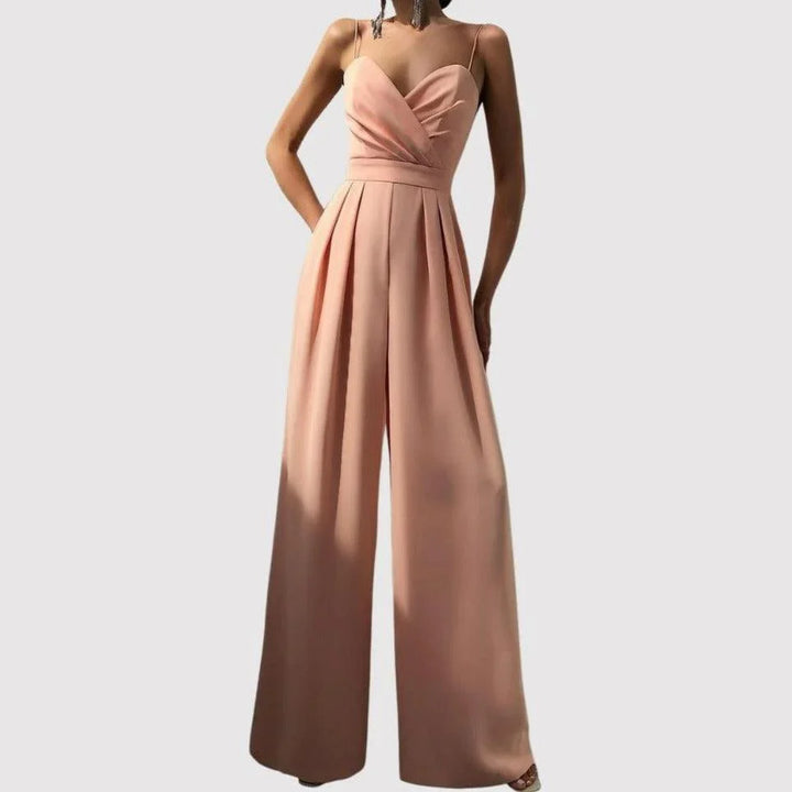 Women's Elegant Wide Leg Sleeveless Satin Jumpsuit Formal Evening Romper