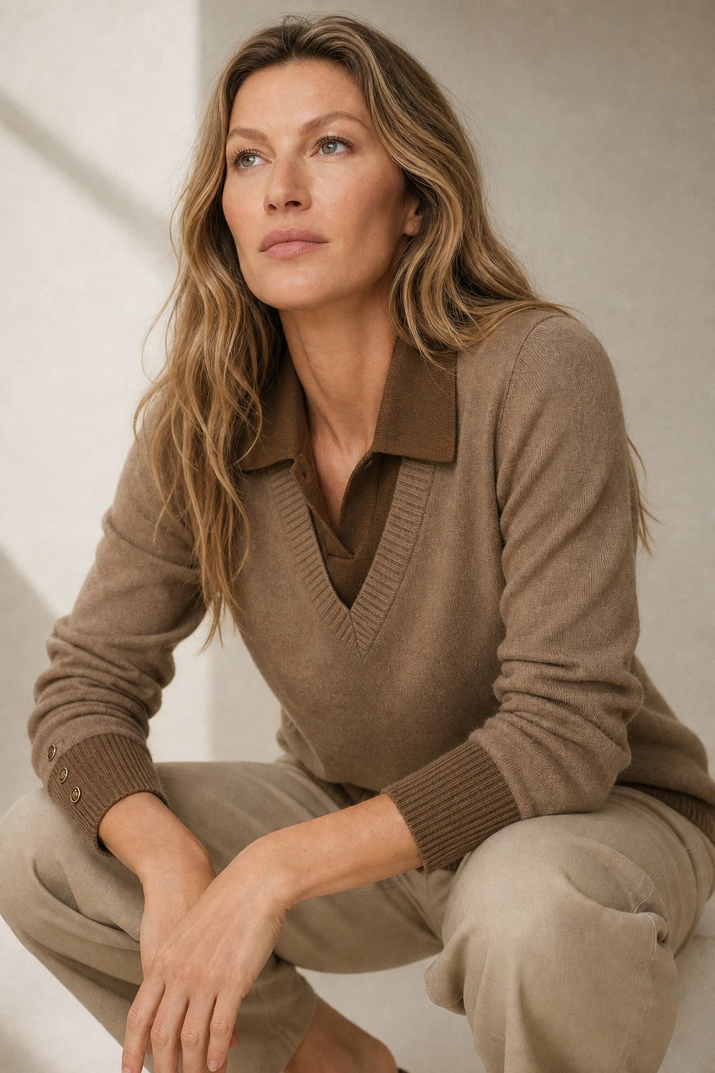 Women's Knit Sweater Collared V-Neck Pullover Top 