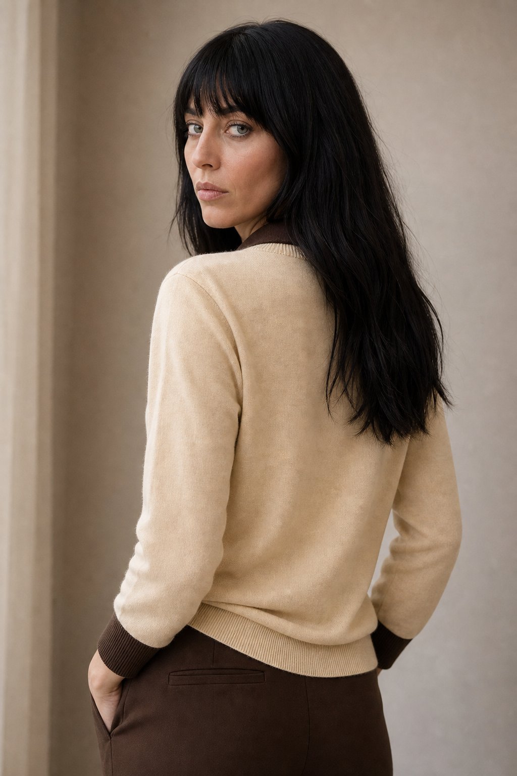 Women's Knit Sweater Collared V-Neck Pullover Top 