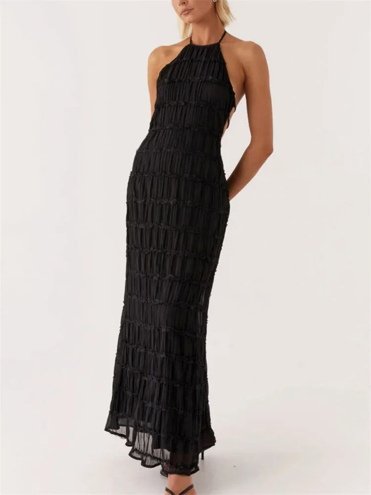 Women's Sleeveless Knit Maxi Halter Dress