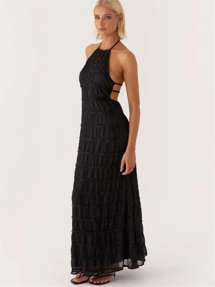 Women's Sleeveless Knit Maxi Halter Dress