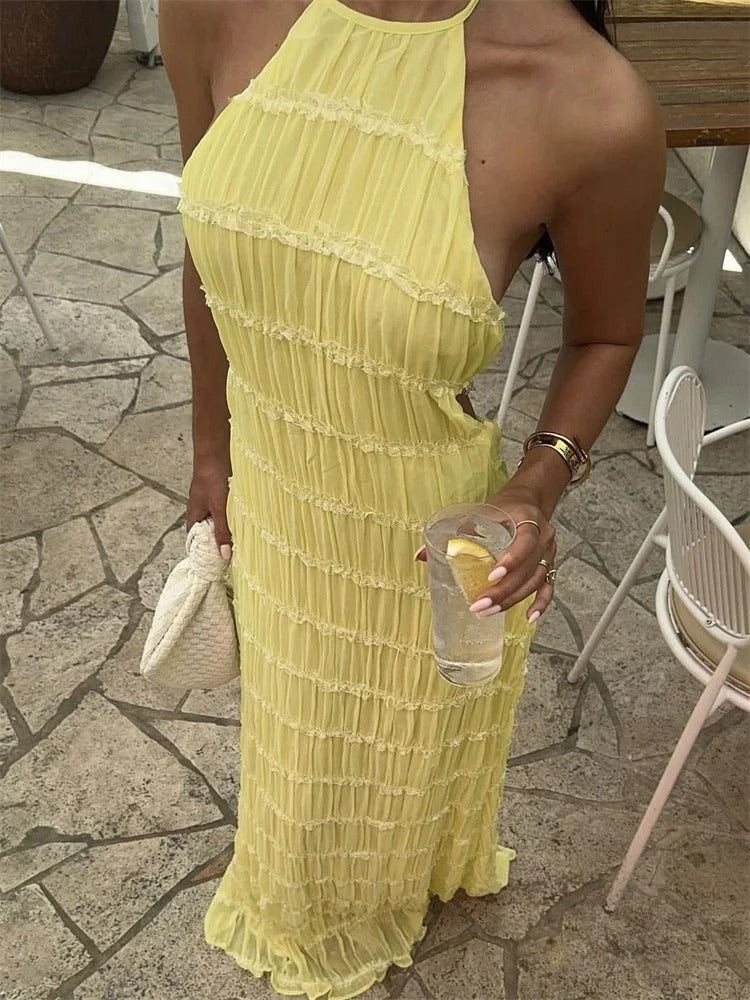 Women's Sleeveless Knit Maxi Halter Dress