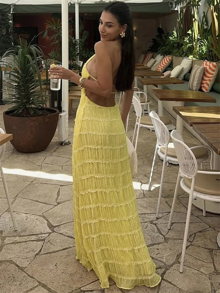 Women's Sleeveless Knit Maxi Halter Dress