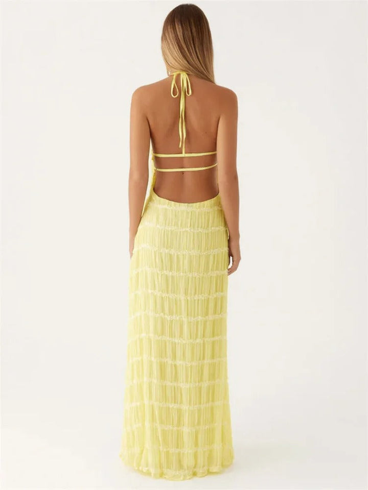 Women's Sleeveless Knit Maxi Halter Dress