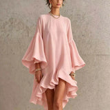 Women’s Linen Loose Bell Sleeve Ruffle Mini Dress
