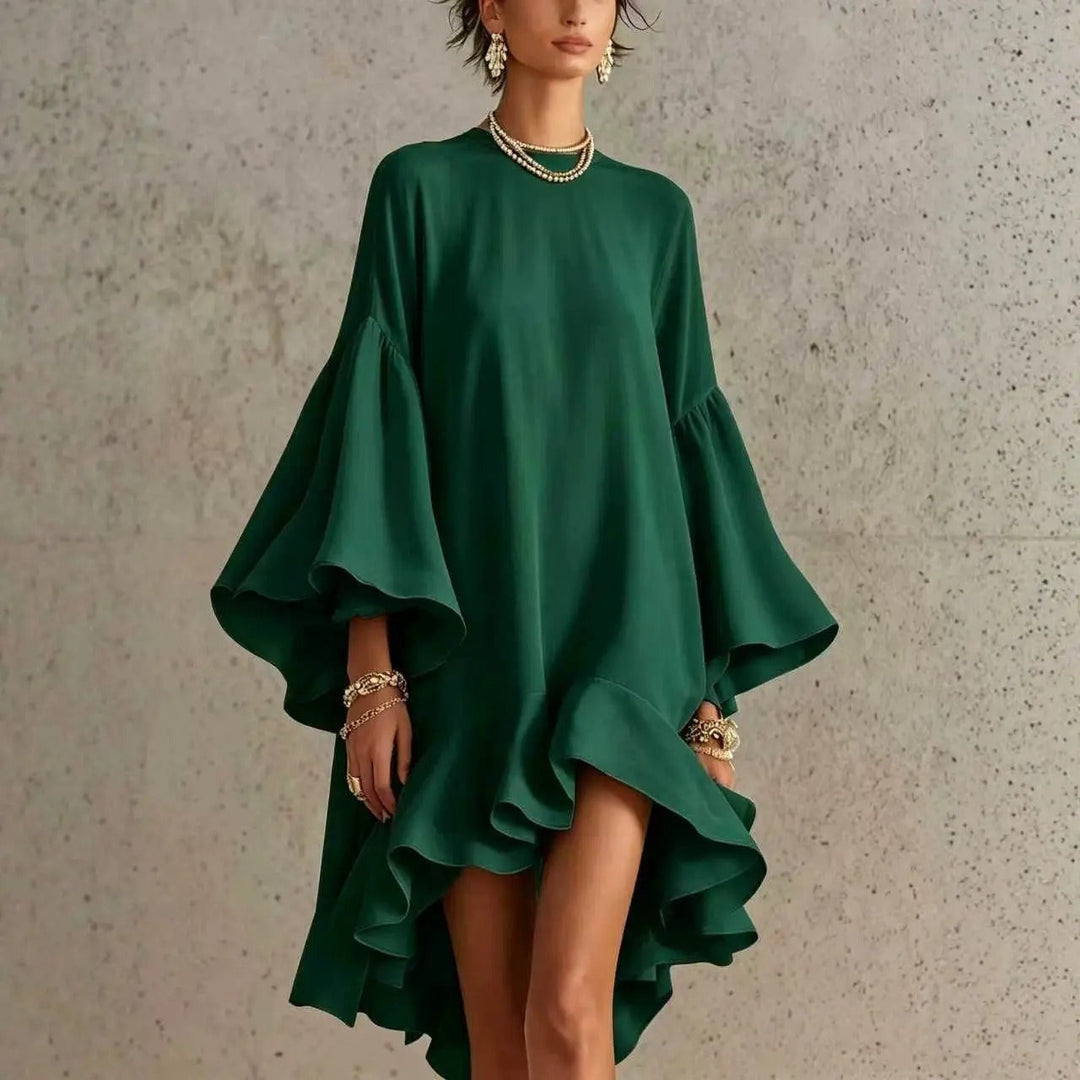 Women’s Linen Loose Bell Sleeve Ruffle Mini Dress