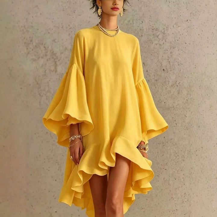 Women’s Linen Loose Bell Sleeve Ruffle Mini Dress