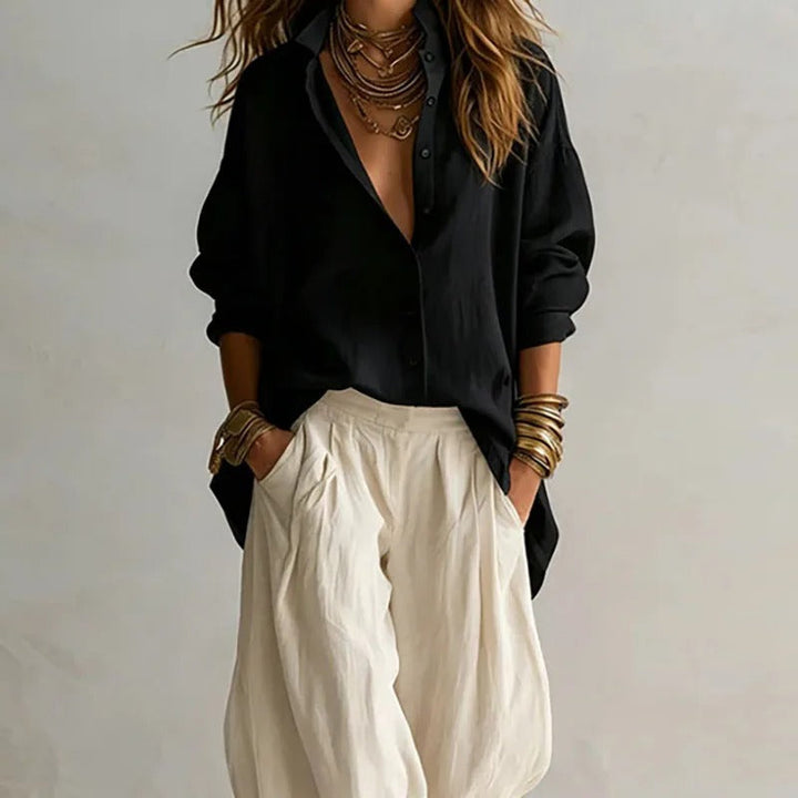 Women's Linen Boho Loose Top and Harem Pants Two Piece Set