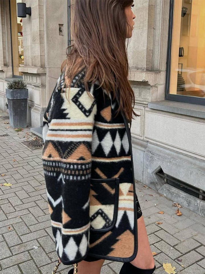 Women's Fleece Aztec Geometric Print Jacket Cardigan Coat