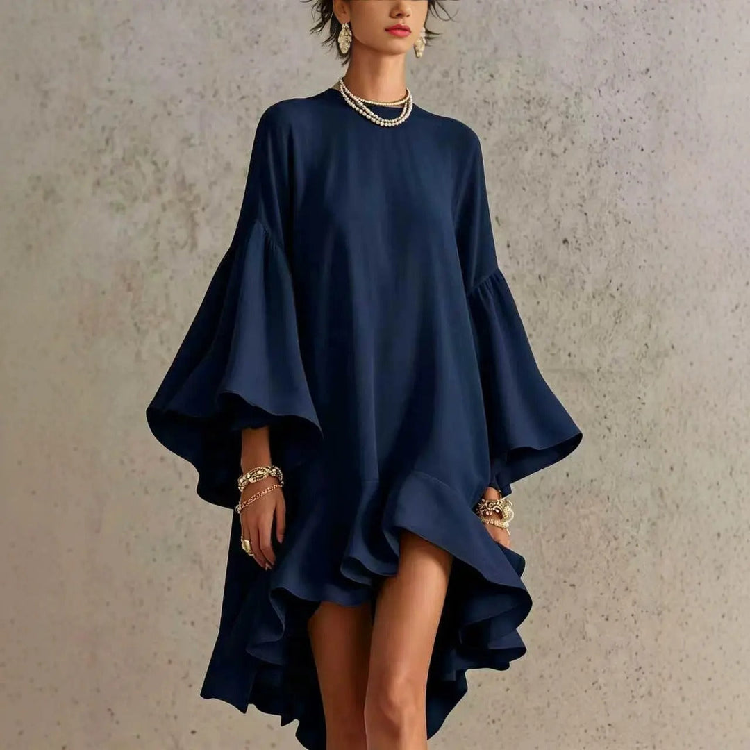 Women’s Linen Loose Bell Sleeve Ruffle Mini Dress