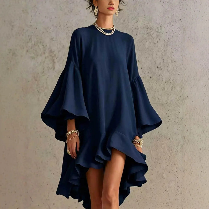 Women’s Linen Loose Bell Sleeve Ruffle Mini Dress