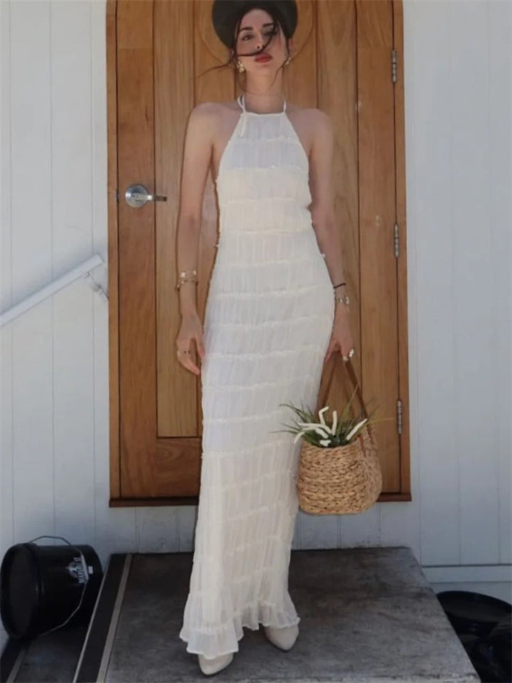 Women's Sleeveless Knit Maxi Halter Dress