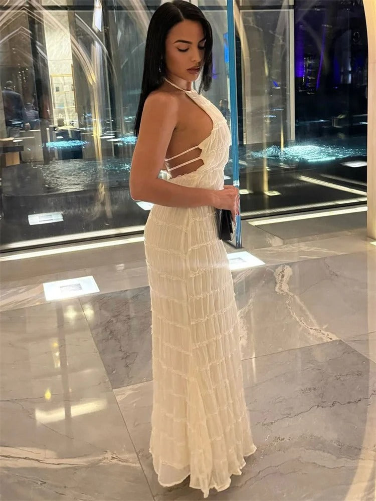 Women's Sleeveless Knit Maxi Halter Dress