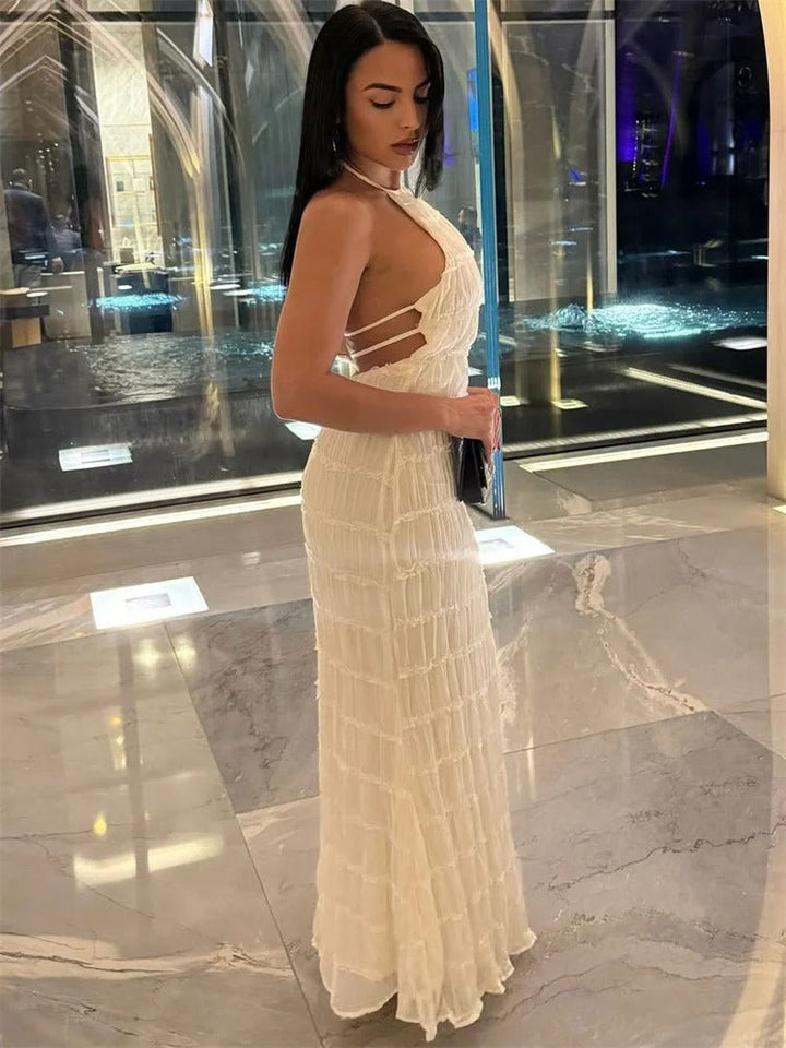 Women's Sleeveless Knit Maxi Halter Dress