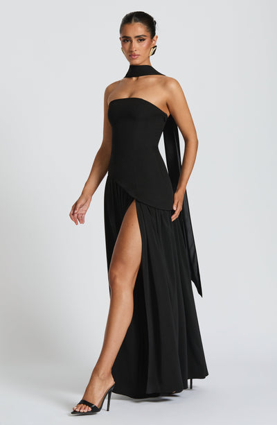 Women's Knit Strapless High Slit Formal Maxi Dress