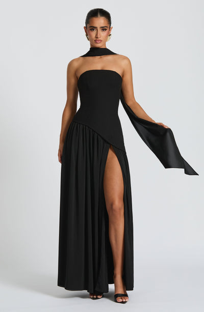 Women's Knit Strapless High Slit Formal Maxi Dress