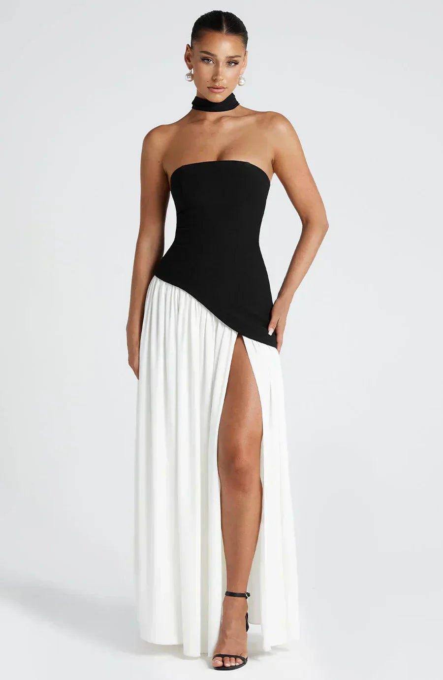 Women's Knit Strapless High Slit Formal Maxi Dress