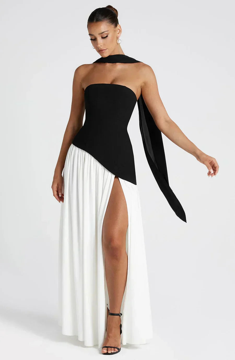 Women's Knit Strapless High Slit Formal Maxi Dress