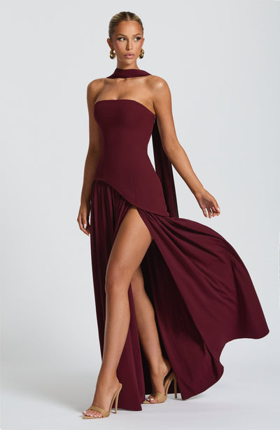 Women's Knit Strapless High Slit Formal Maxi Dress