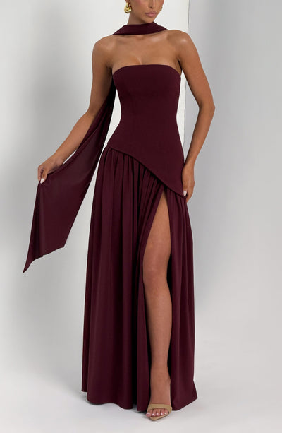 Women's Knit Strapless High Slit Formal Maxi Dress