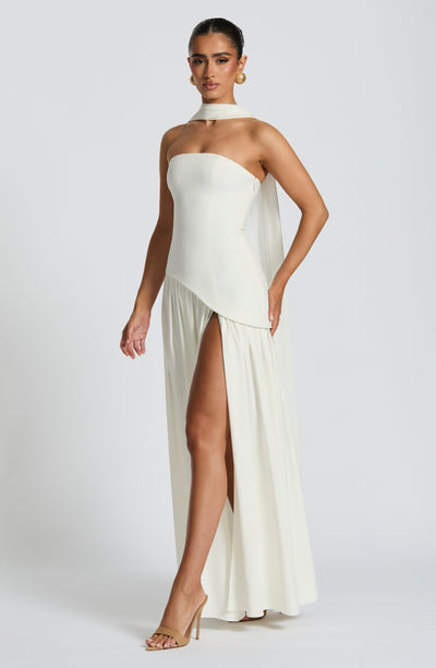 Women's Knit Strapless High Slit Formal Maxi Dress