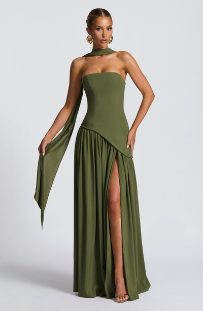 Women's Knit Strapless High Slit Formal Maxi Dress