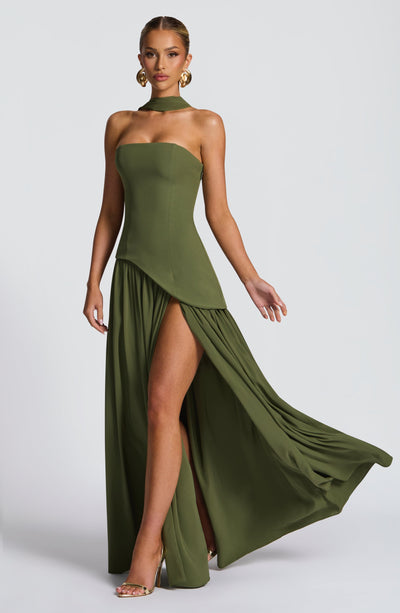 Women's Knit Strapless High Slit Formal Maxi Dress