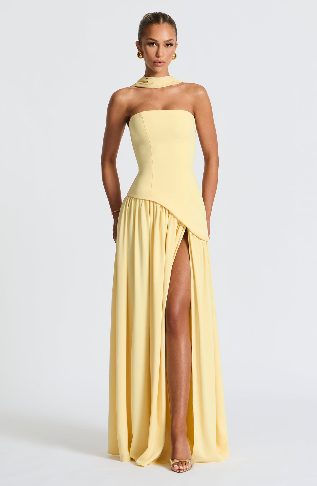 Women's Knit Strapless High Slit Formal Maxi Dress