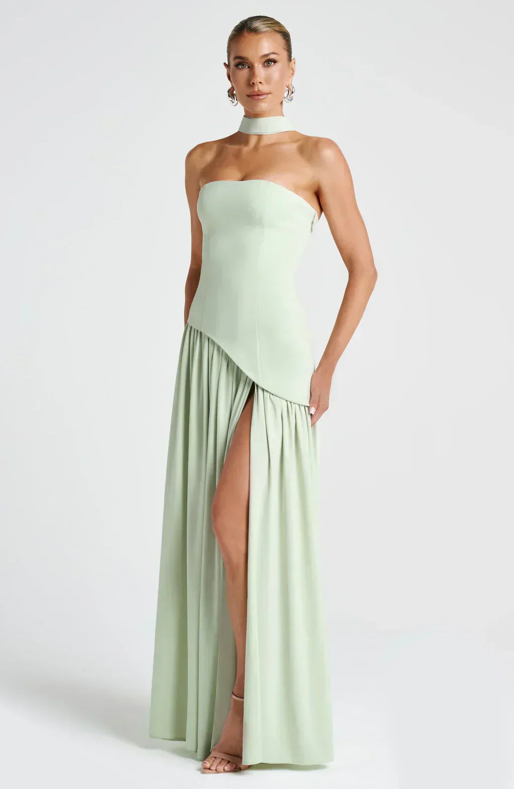 Women's Knit Strapless High Slit Formal Maxi Dress