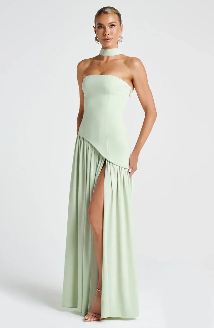 Women's Knit Strapless High Slit Formal Maxi Dress