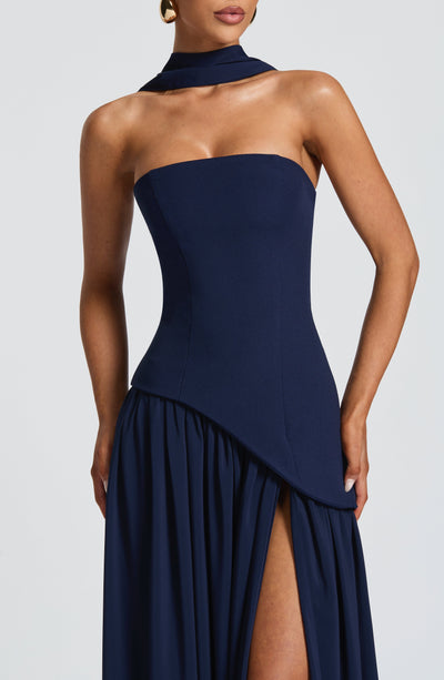Women's Knit Strapless High Slit Formal Maxi Dress
