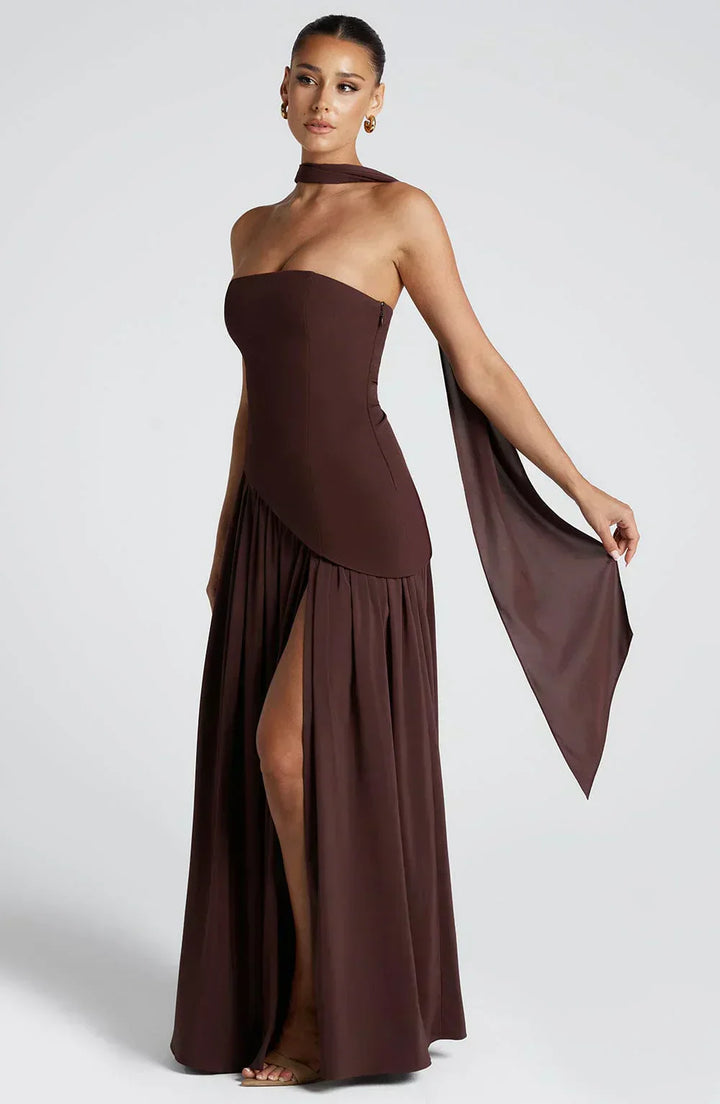 Women's Knit Strapless High Slit Formal Maxi Dress