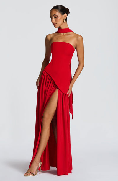 Women's Knit Strapless High Slit Formal Maxi Dress