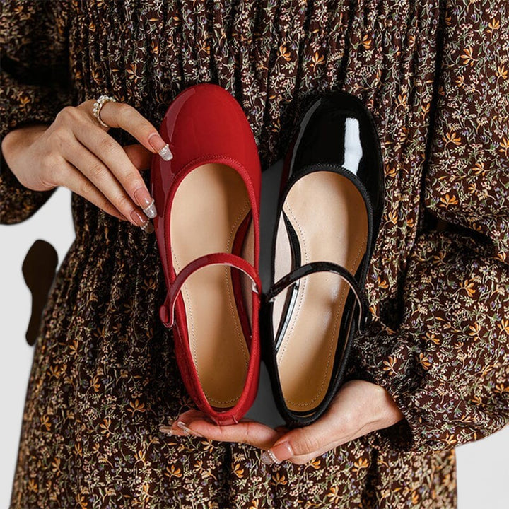 Women's Leather Mary Jane Block Heel Shoes