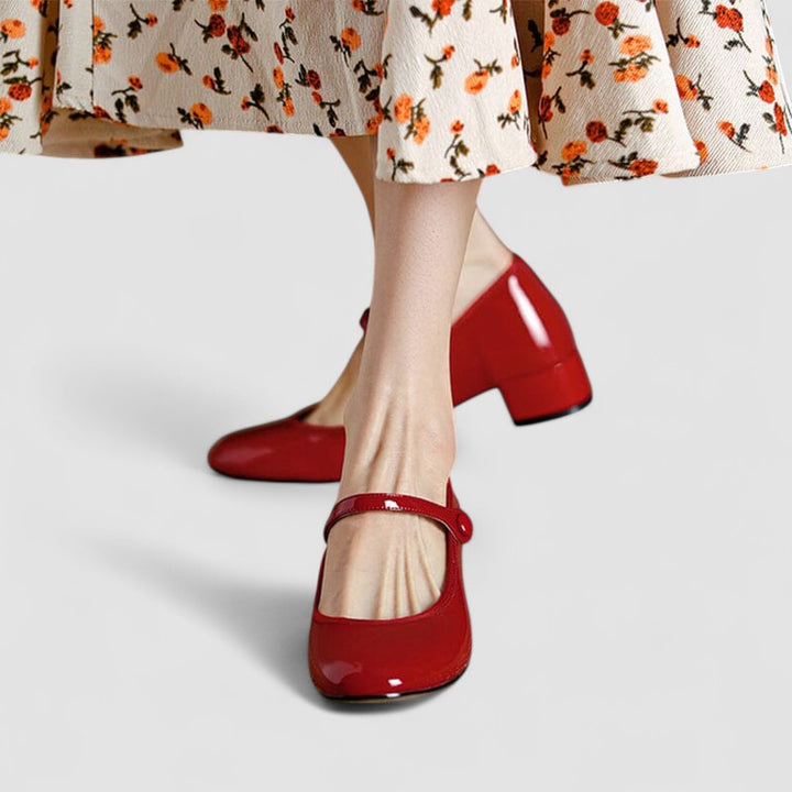 Women's Leather Mary Jane Block Heel Shoes
