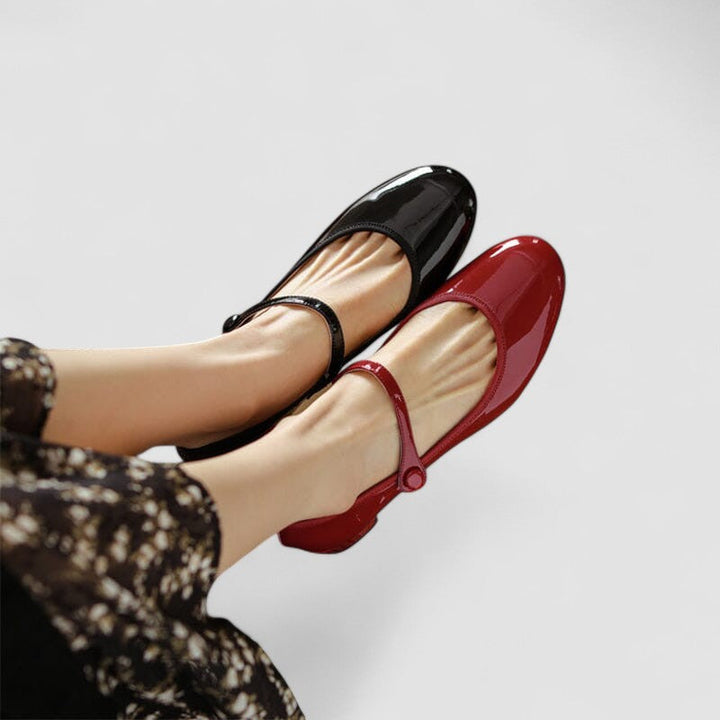Women's Leather Mary Jane Block Heel Shoes