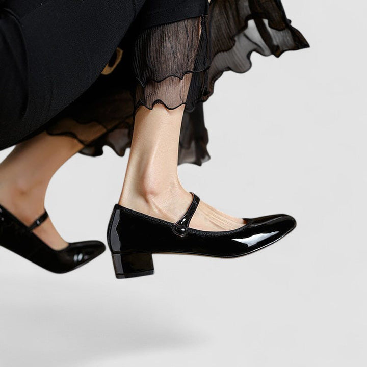 Women's Leather Mary Jane Block Heel Shoes