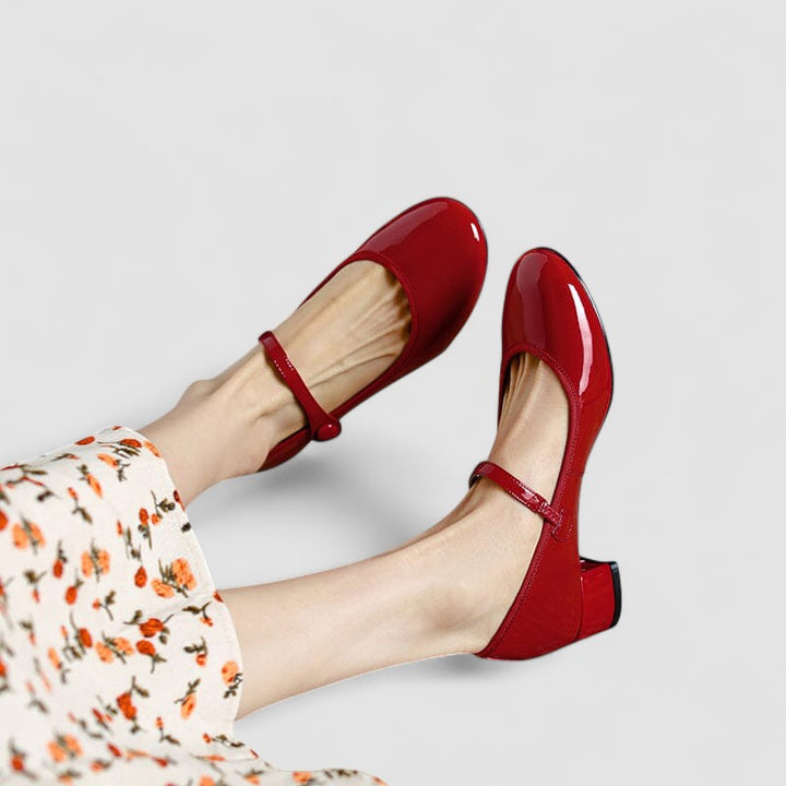 Women's Leather Mary Jane Block Heel Shoes
