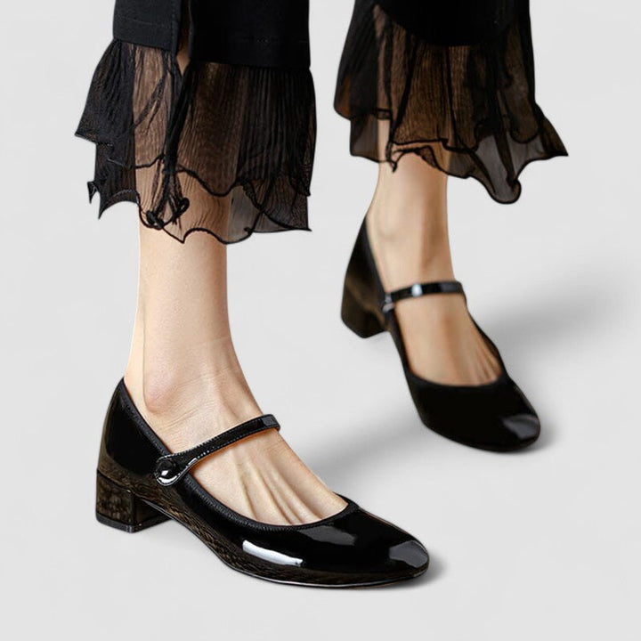 Women's Leather Mary Jane Block Heel Shoes