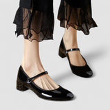 Women's Leather Mary Jane Block Heel Shoes