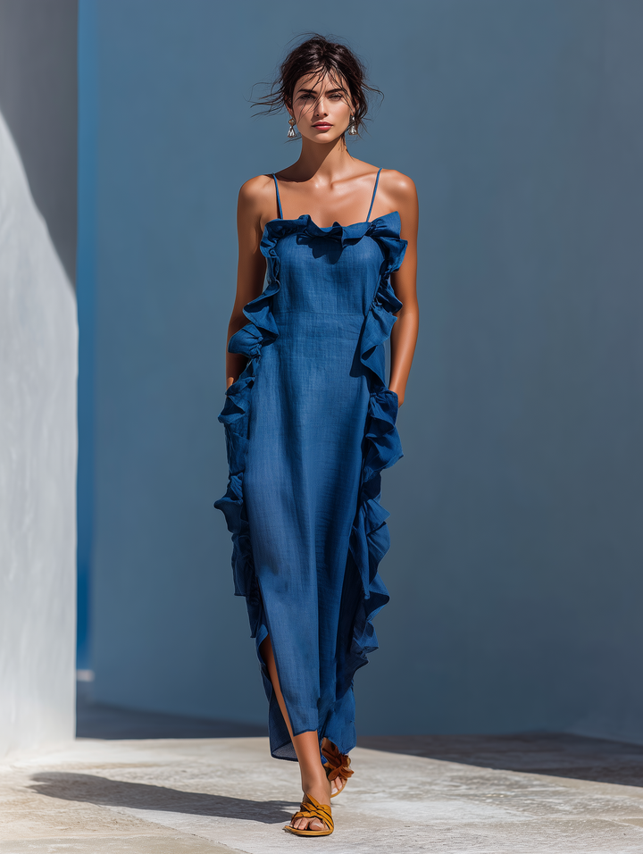 Women's Linen Maxi Dress Long Beach Sundress