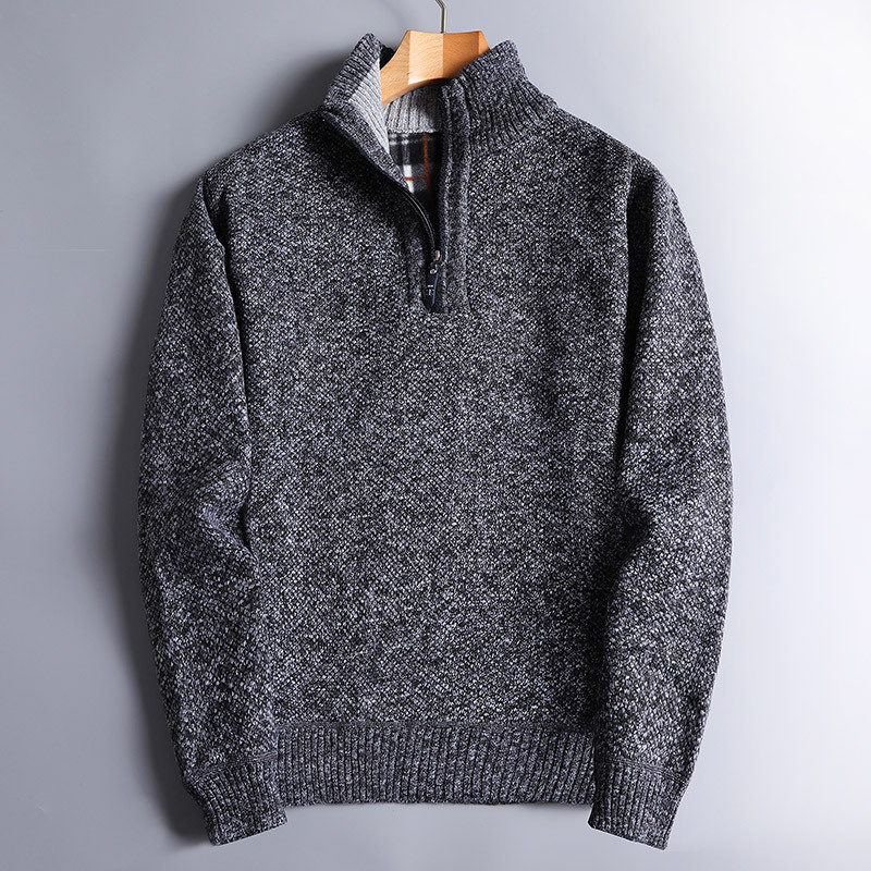 Men's Knit Quarter Zip Jumper Wool Mix Mock Neck Sweater