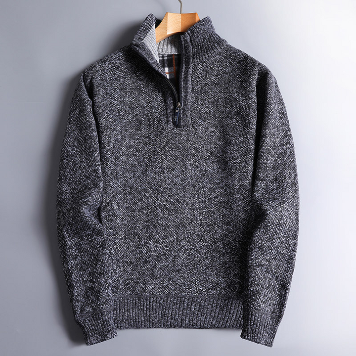 Men's Knit Quarter Zip Jumper Wool Mix Mock Neck Sweater