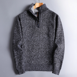 Men's Knit Quarter Zip Jumper Wool Mix Mock Neck Sweater