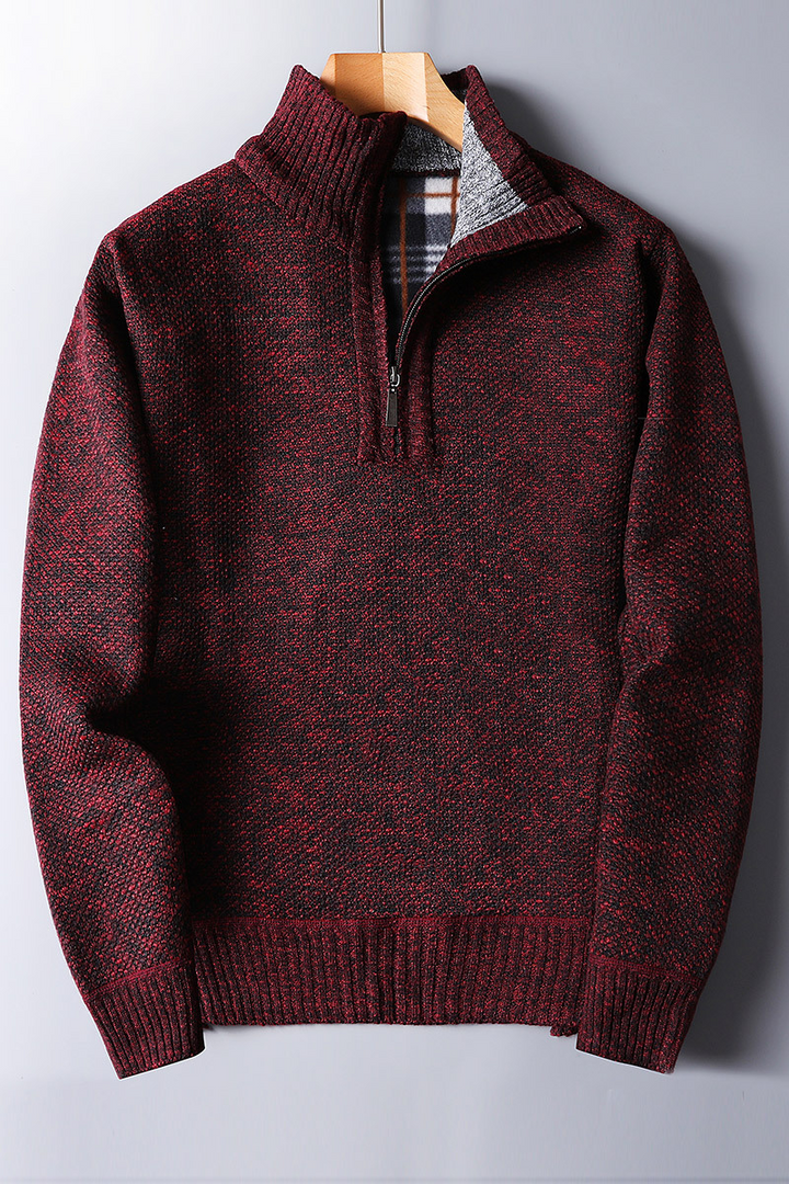 Men's Knit Quarter Zip Jumper Wool Mix Mock Neck Sweater