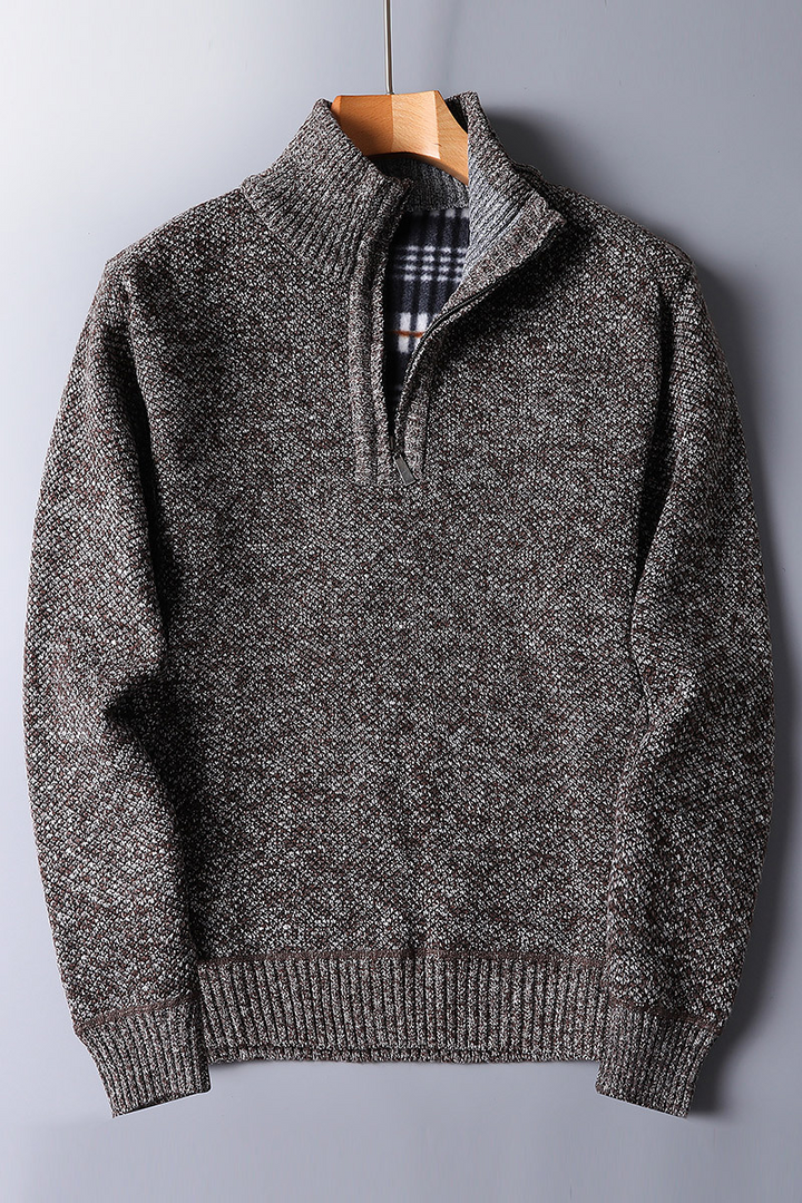 Men's Knit Quarter Zip Jumper Wool Mix Mock Neck Sweater