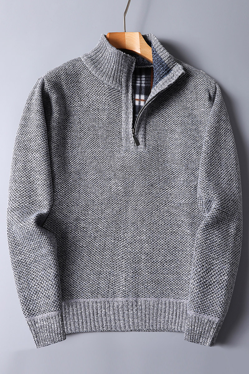 Men's Knit Quarter Zip Jumper Wool Mix Mock Neck Sweater