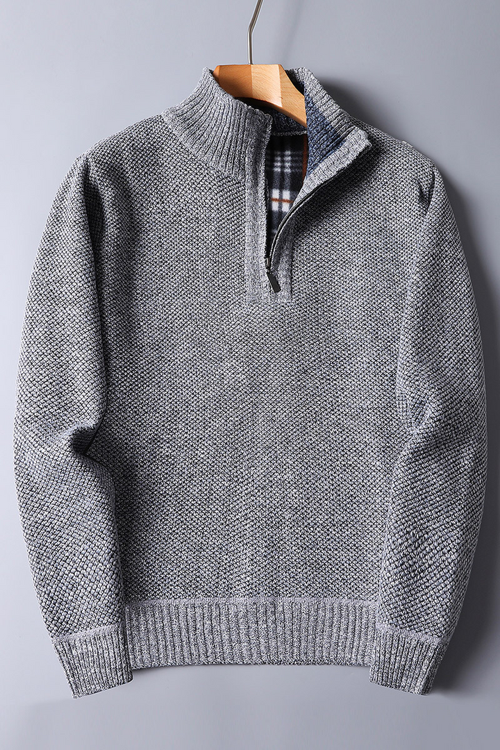 Men's Knit Quarter Zip Jumper Wool Mix Mock Neck Sweater